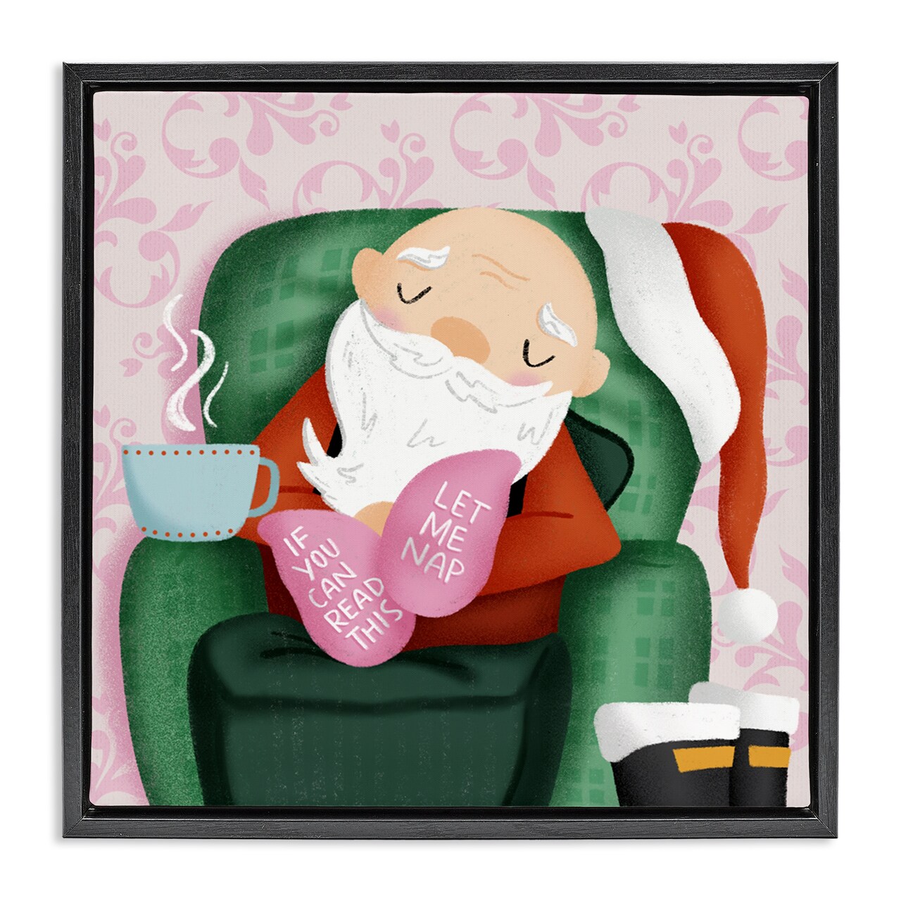 Stupell Industries Cozy Sleeping Santa Claus Floating Frame Design by Sarah Hickman